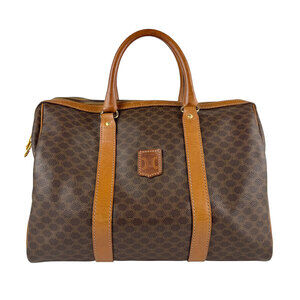 Celine Boston Bag Macadam Coated Canvas Leather Brown